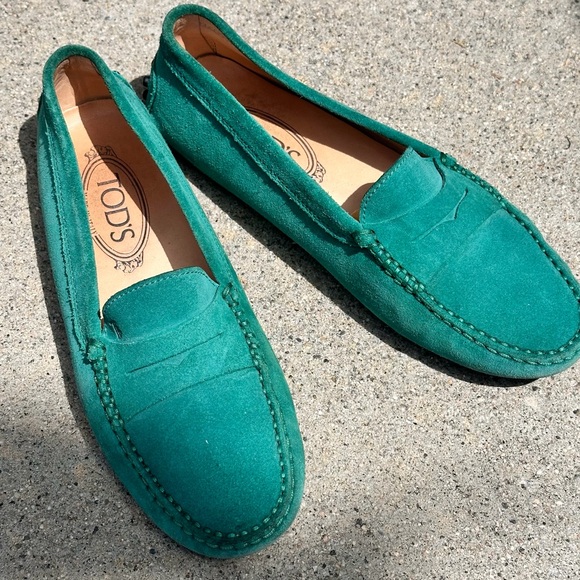 Tod's Gommino Driving Shoes In Suede Turquoise Size 35.5 US 5.5 Made In Italy - Picture 7 of 13
